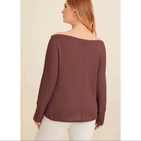 NEW PLUS Mauve Boat Neck Waffle Sweater - Picture 3 of 7